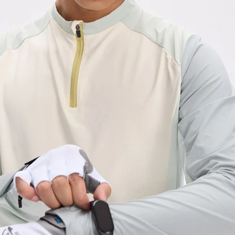 Sunscreen Quick Drying Cool Riding Long Sleeved T-shirt Half Zipper Neutral Style Color Blocking