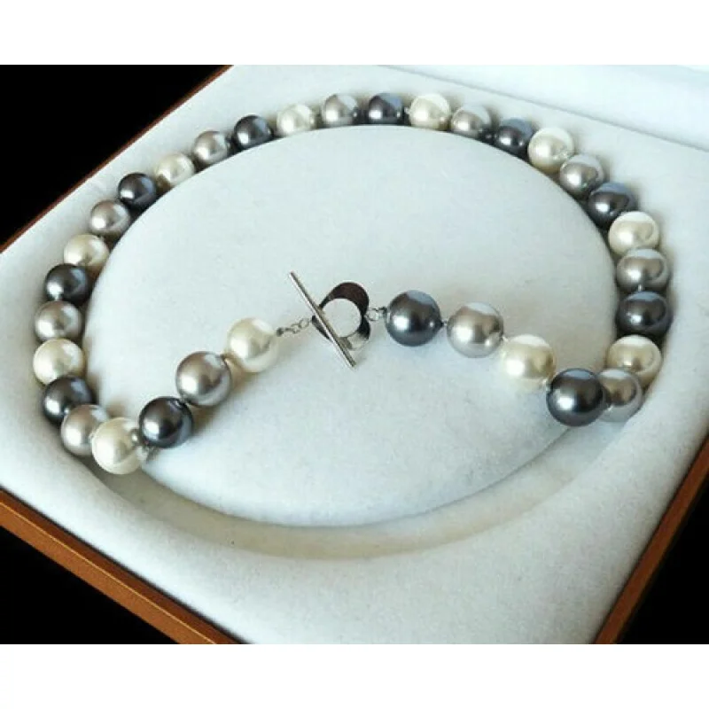 

Long 22"24" 28" 34" 36"10mm White Gray South Sea Shell Pearl Beads Necklace