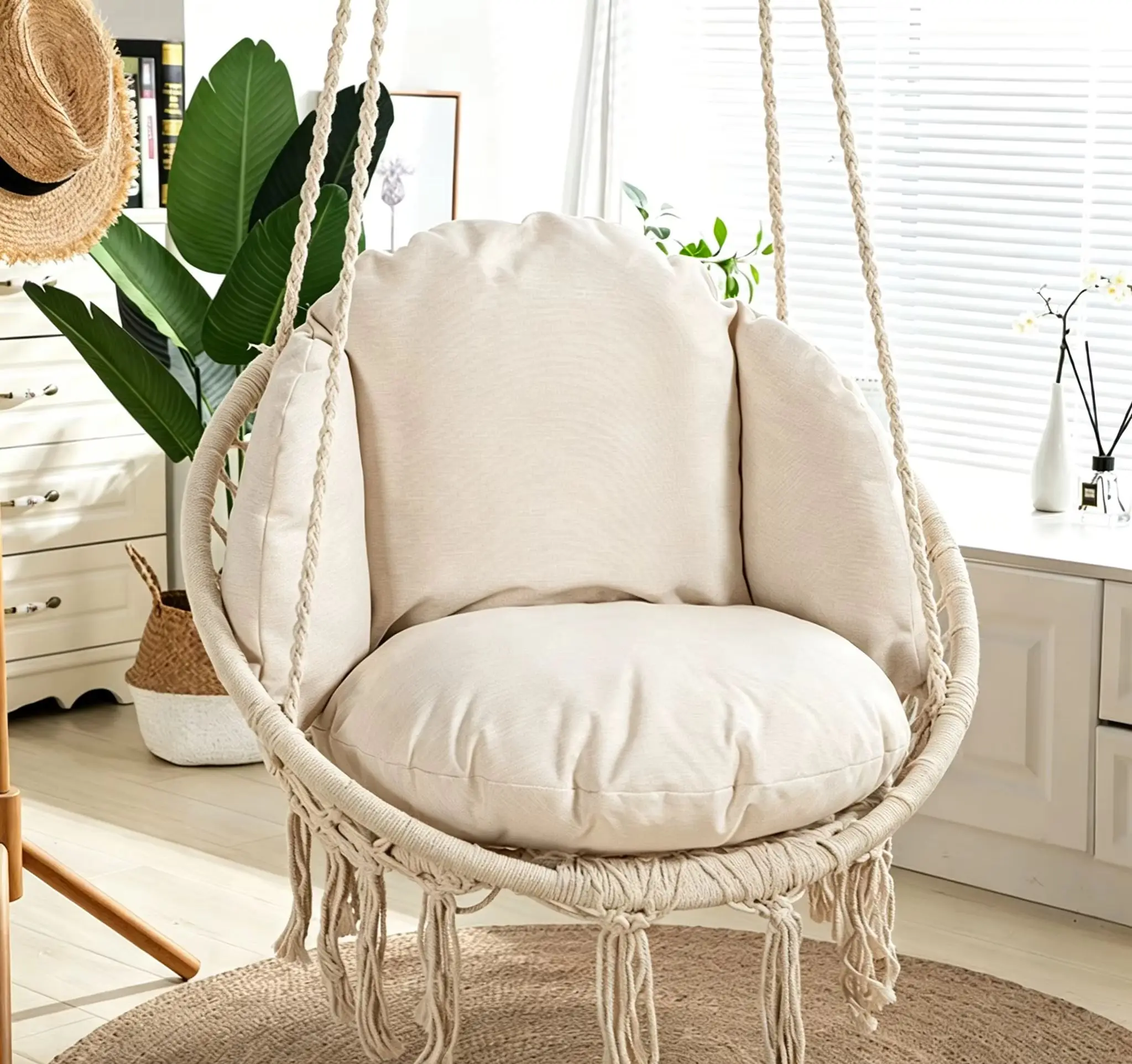Hanging chair backrest cushion, one-piece thickened linen circular lazy cushion, bay window cushion, ground tatami mat cushion
