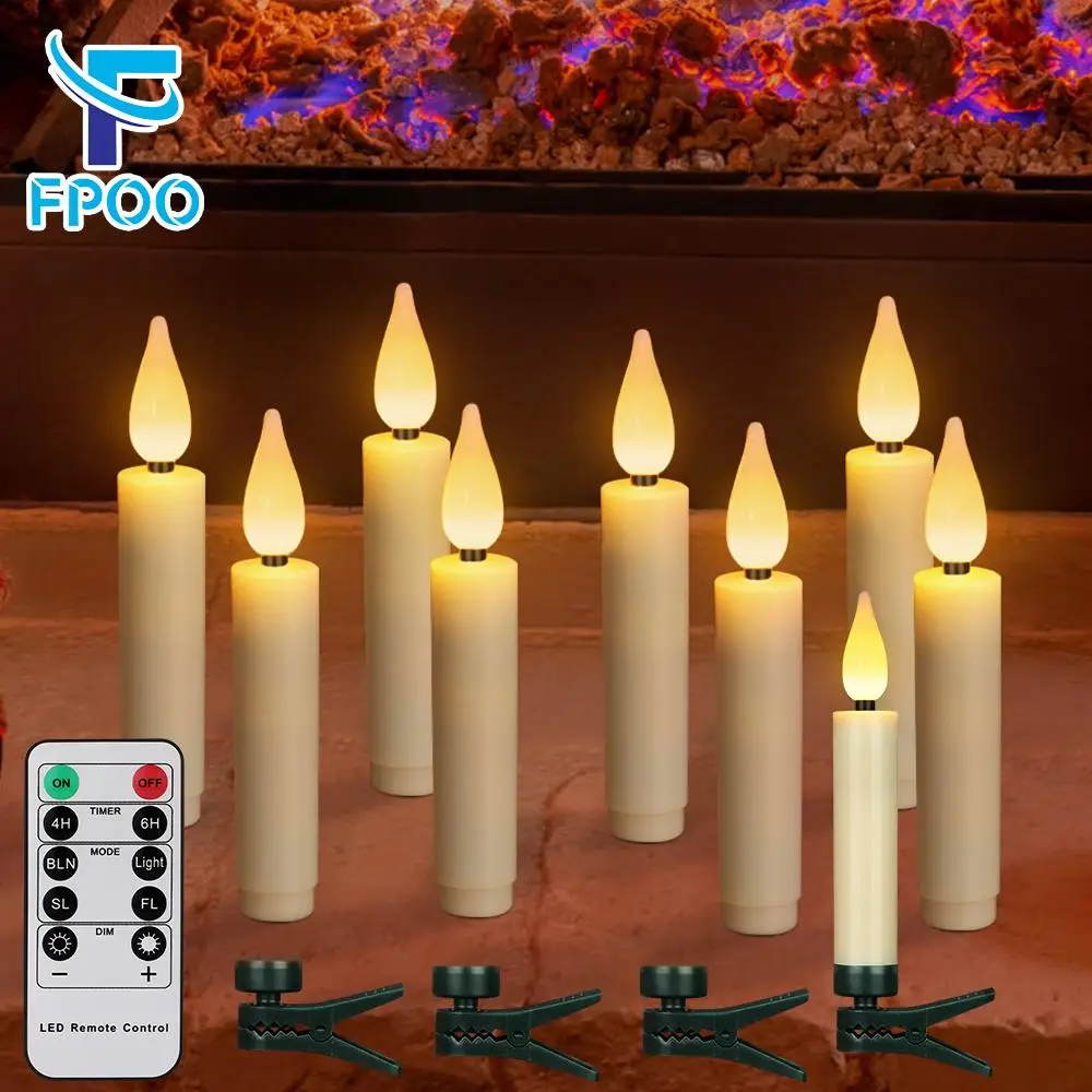 Lilin LED Natal FPOO, lilin hiasan Natal Led, pengatur waktu jarak jauh, api berkedip untuk dekorasi ulang tahun, lilin elektrik LED