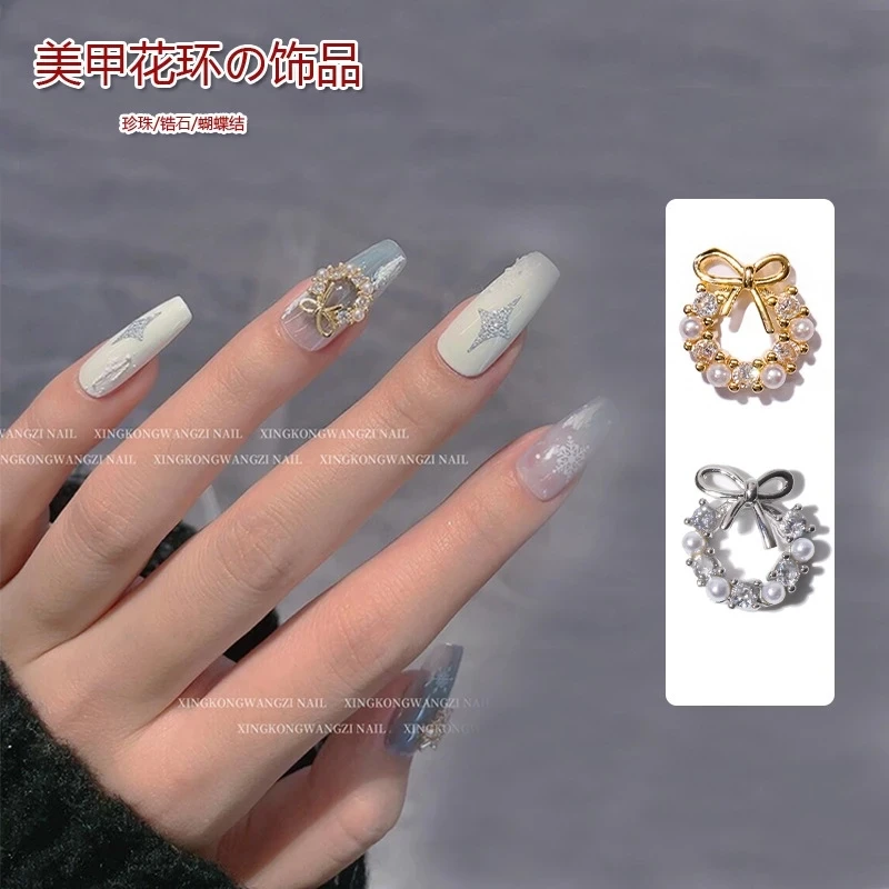 

5PCS Silver/Gold Nail Art Zircon Pearls Nail Accessories Garland BowKnot Shapes For Nail Tips Decorations DIY Nail Diamond Charm