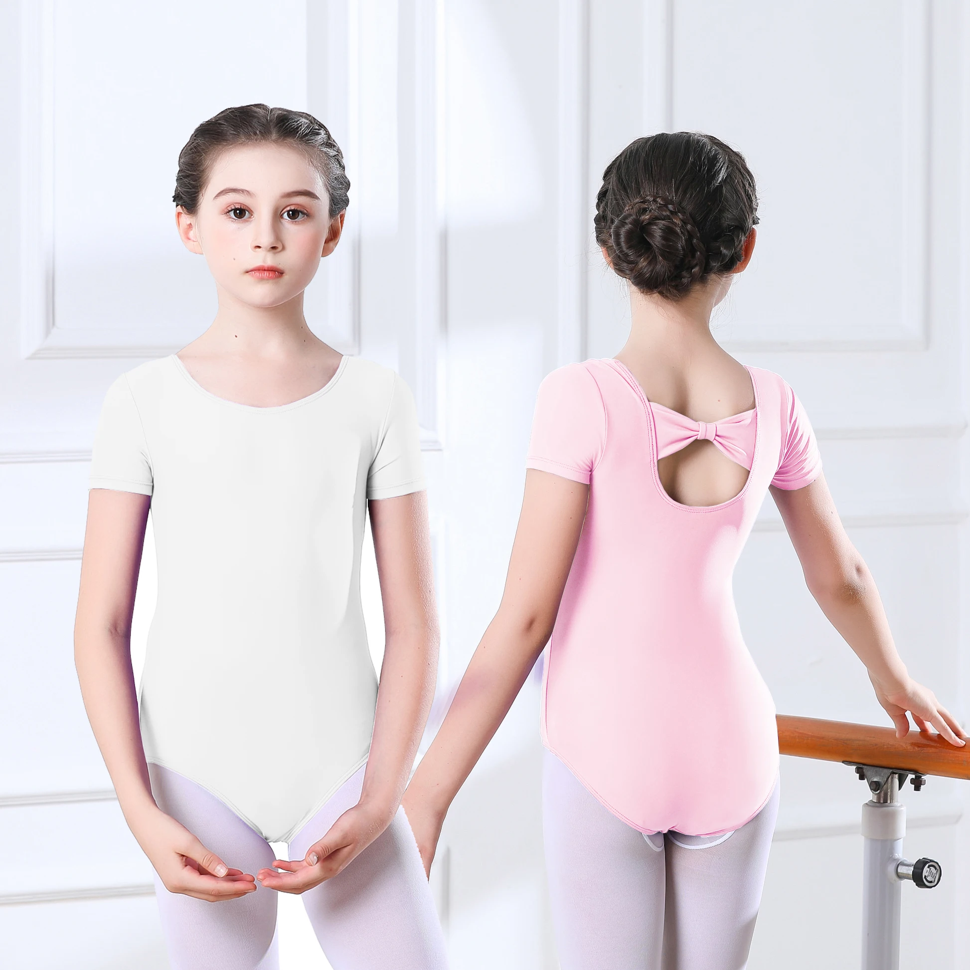 Crianças meninas ballet collants ginástica traje de manga curta ginástica collant dança bodysuit vestido de balé dança treinamento wear