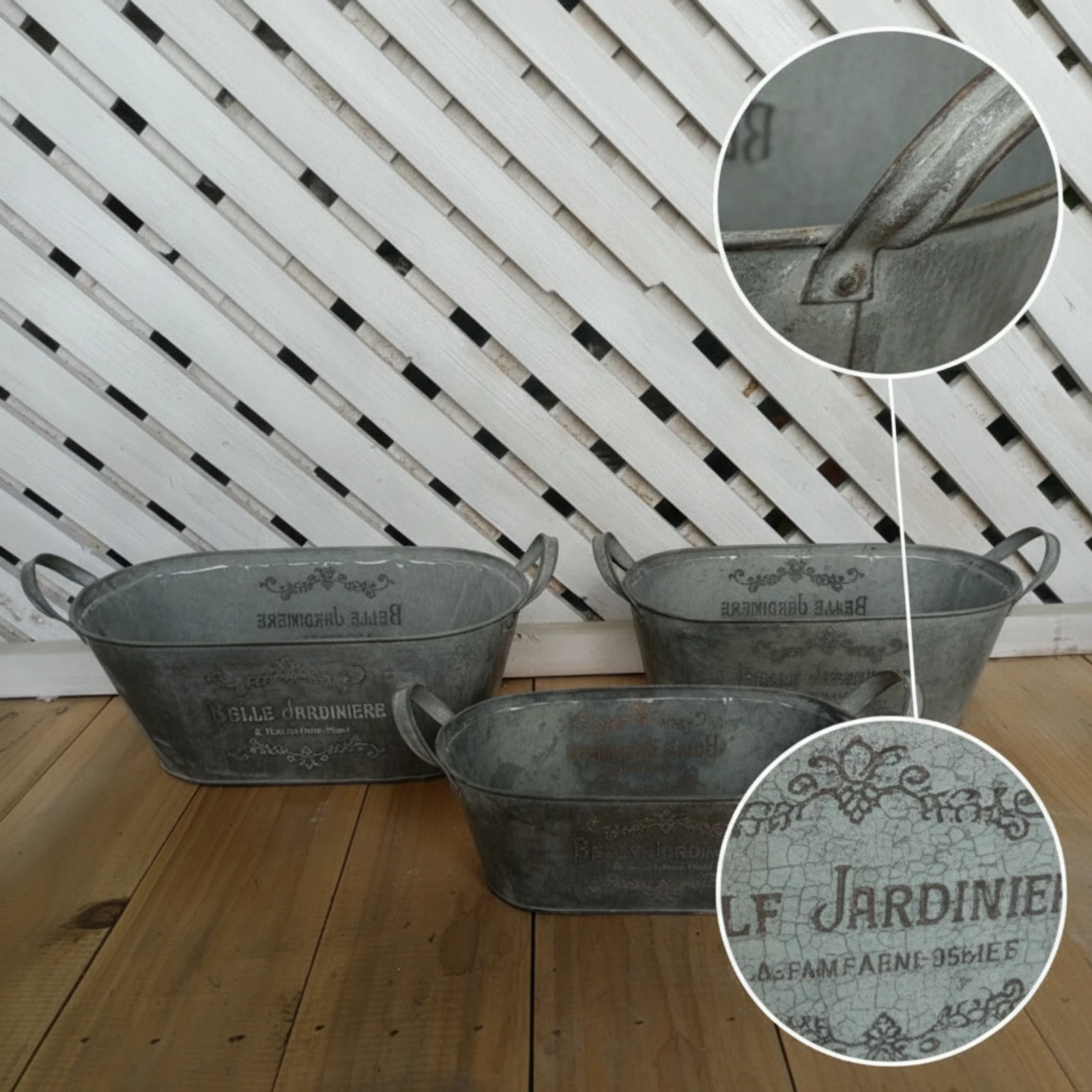 3 Pieces Galvanized Container with Handles Weathered Oval Metal Container Planter with Handles Weather-Resistant Industrial