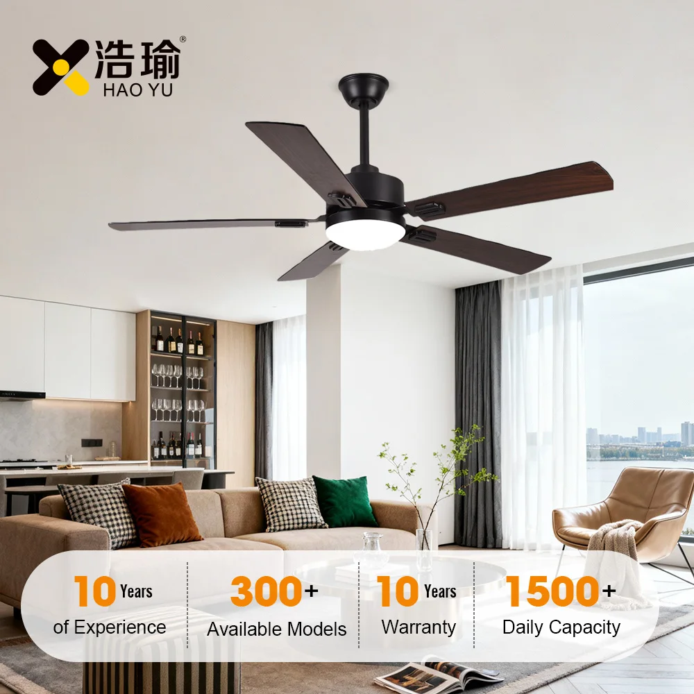 #3383 Factory Wholesale 52-Inch Plywood Blades Modern Led Ceiling Fan Light Remote Control 6-Speed Quiet Operation Household Use