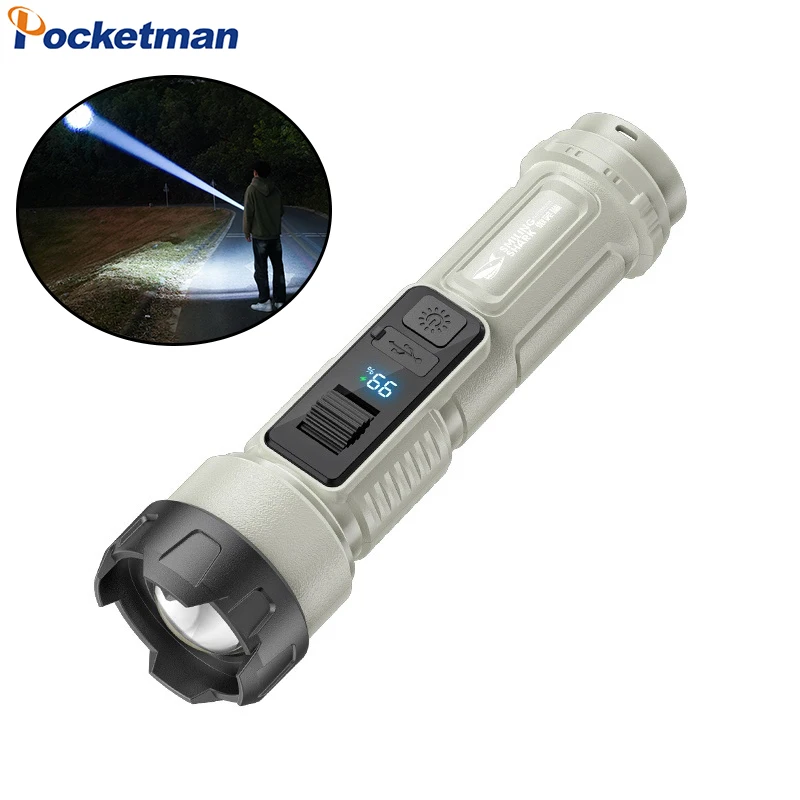 Zoomable Rechargeable Tactical Flashlight LED Flashlight with COB Side Light Digital Battery Indicator Emergency Flashlight