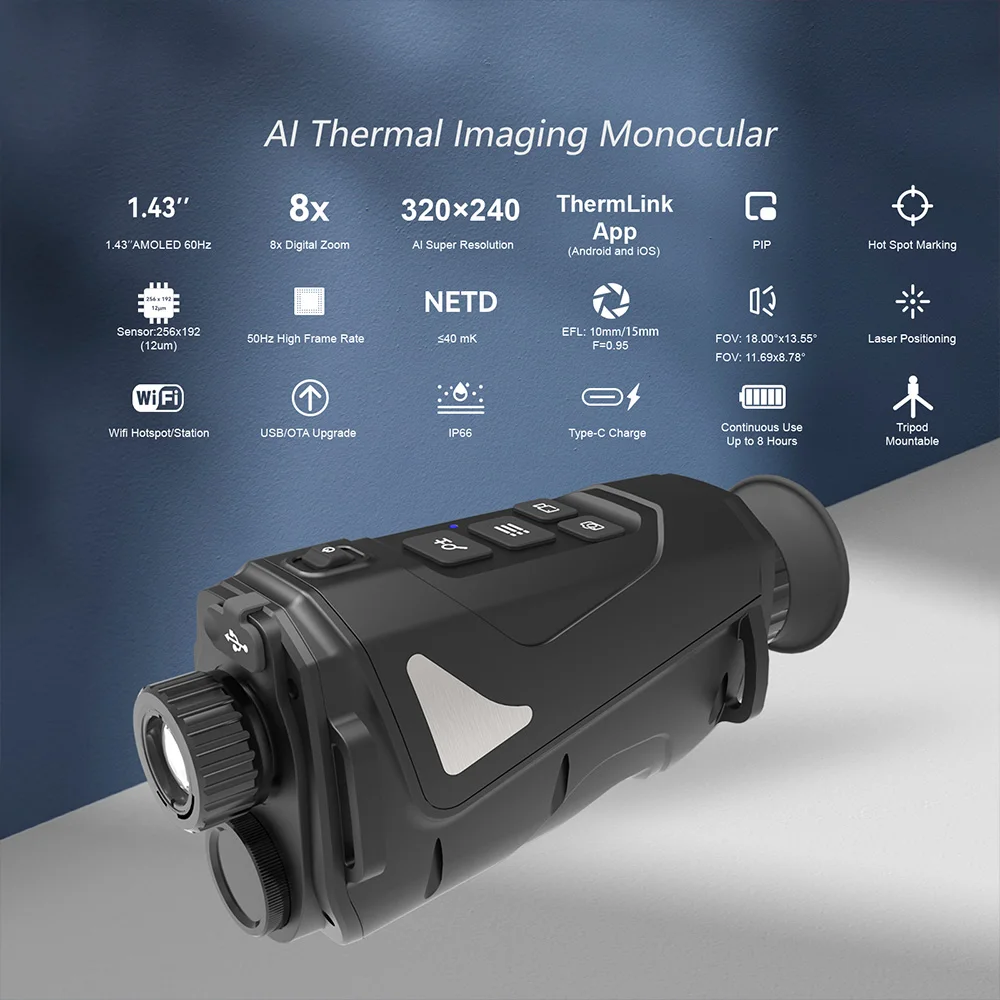 Professional AI Thermal Imaging Monocular for Night Vision with 8x Digital Zoom Super Resolution IP66 Rating WiFi Connectivity view 3