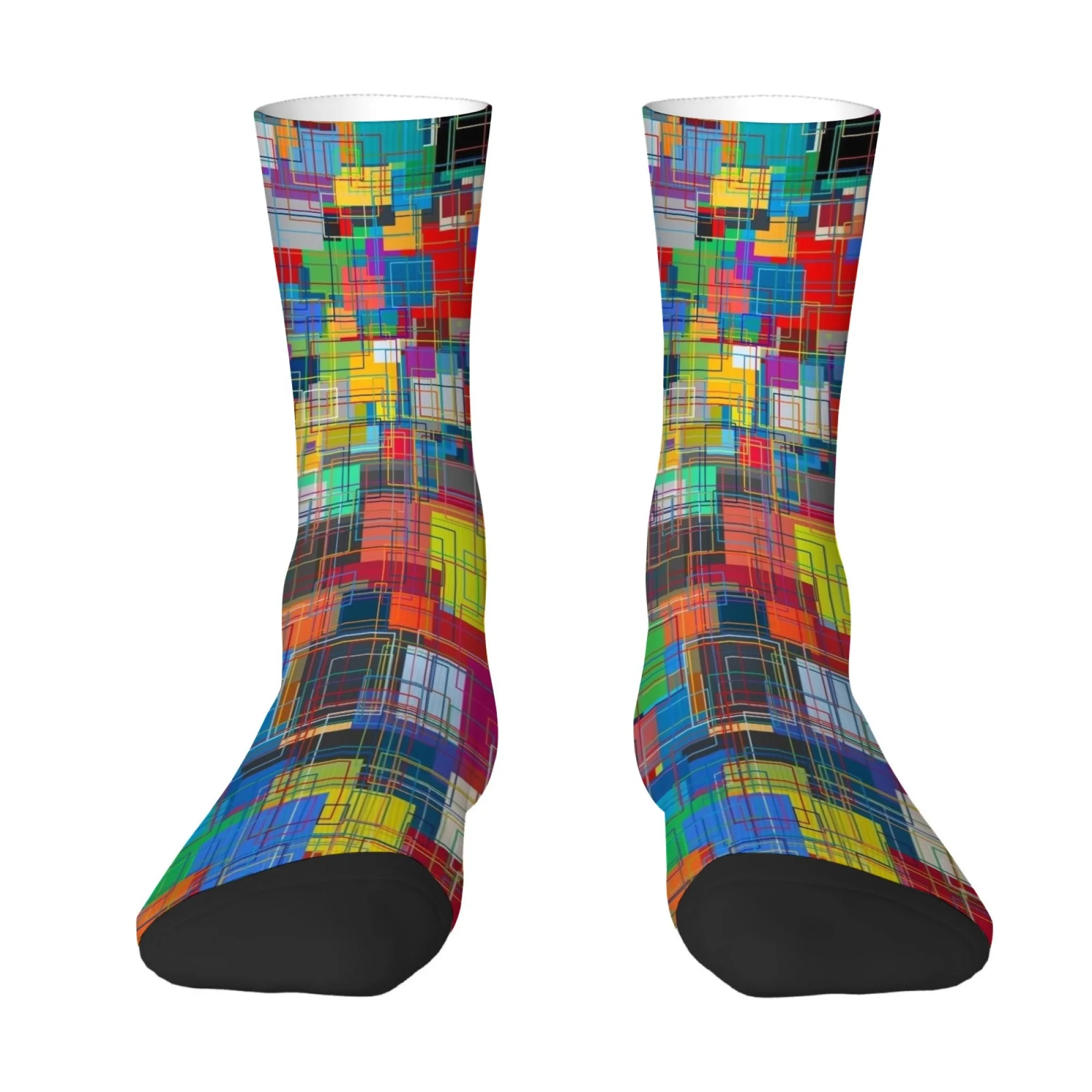 Geometric Blocks Abstract Art Men's Socks Retro Fashion Street Crazy Hip-Hop Socks Novelty Funny Happy Crew Socks Party Gift