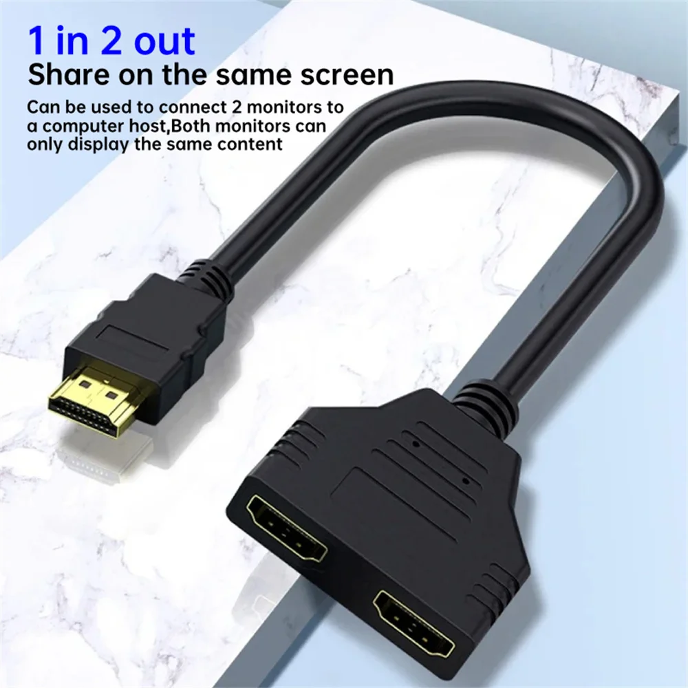 1in2 Out HDMI 1080P Splitter Cable Dual Port Male to Female Adapter for HDTV Laptop TV Box Monitor Projector Signal Transmission