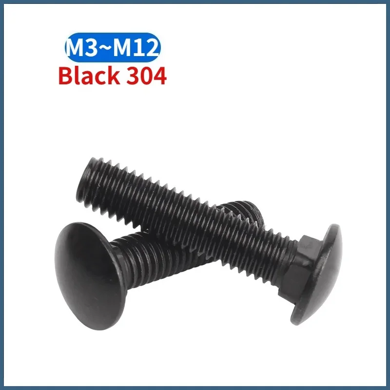 Beicai M3 M4 M5 M6 M8 M10 M12 Black 304 Stainless Steel Carriage Bolts Round Square Neck Screws