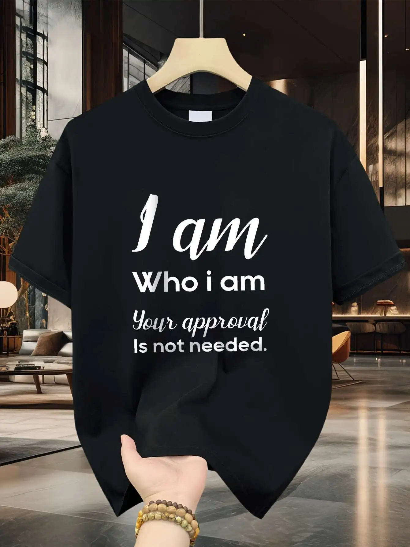 I am who I am, confident and comfortable, inspirational quote men's printed T-shirt, suitable for gym, street, travel, beach, office, party, casual wear