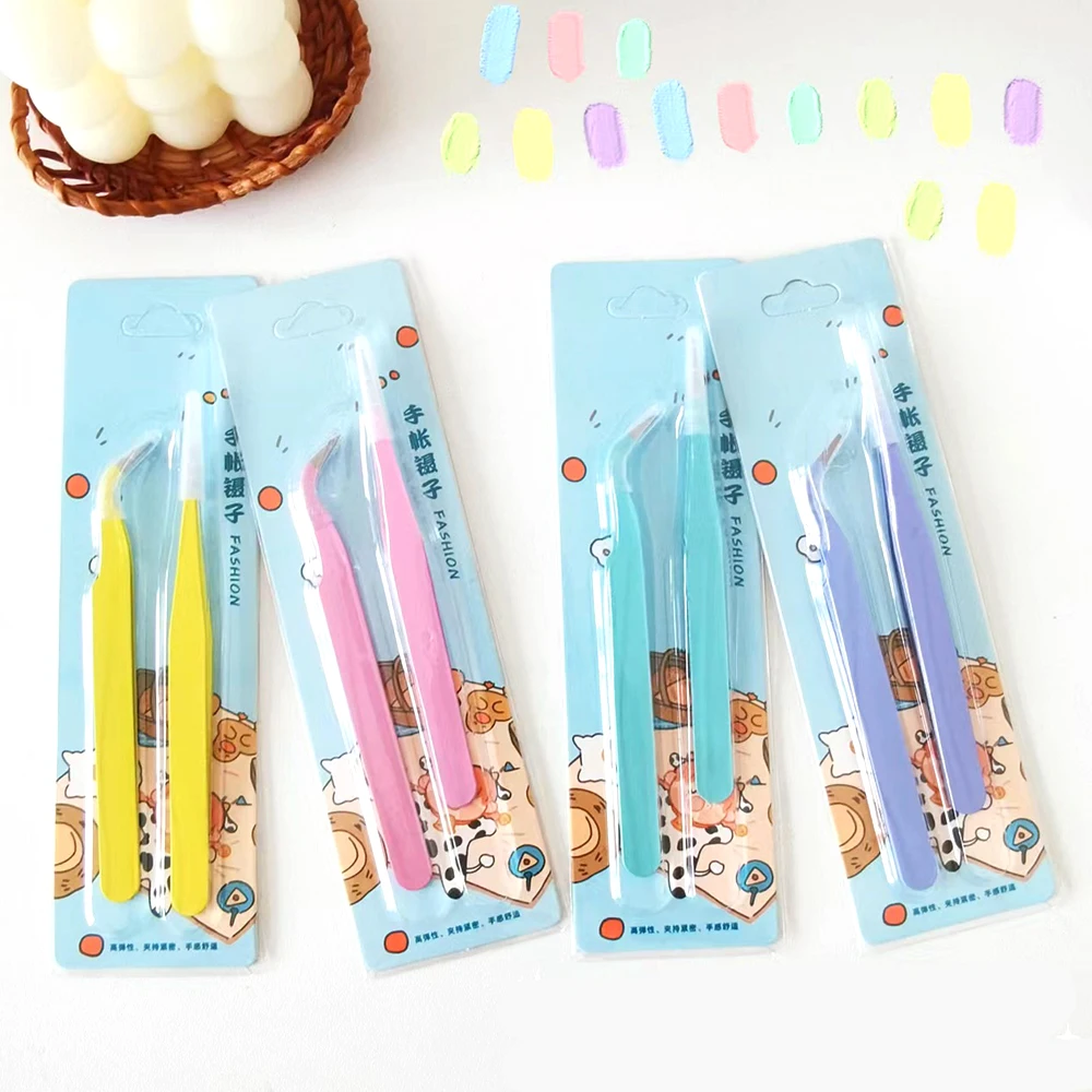 

2pcs Macaron Color Planner Journal Tweezers and Paper Tape Stickers Off-type Paper Collage To Make Planner Journal Tool Gadgets