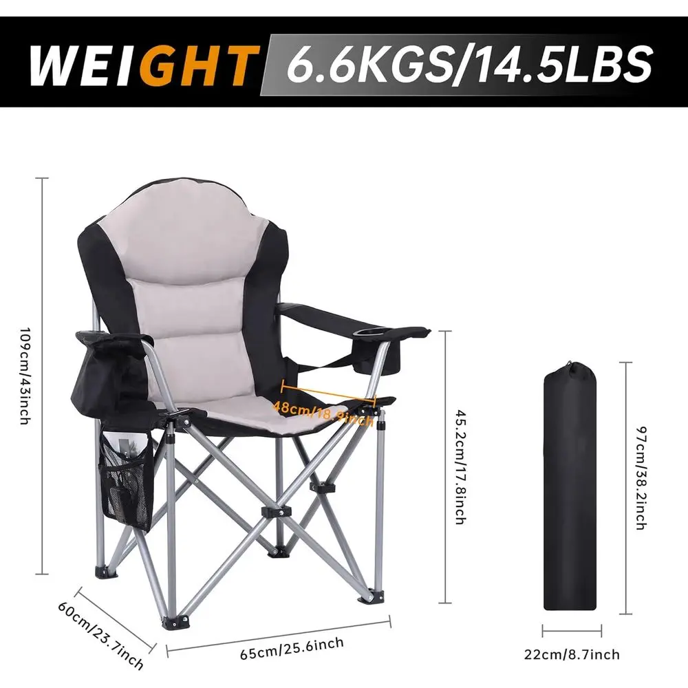 Portable Heated Camping Chairs Set of 2 with Battery, Carry Bag, Cooler, Cup Holder, Side Pocket for Outdoor Adventures