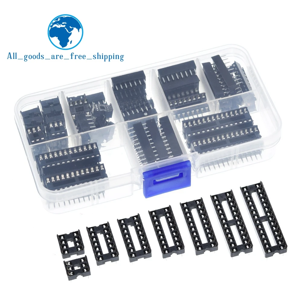 TZT 66PCS/Lot DIP IC Sockets Adaptor Solder Type Socket Kit 6,8,14,16,18,20,24,28 pins New