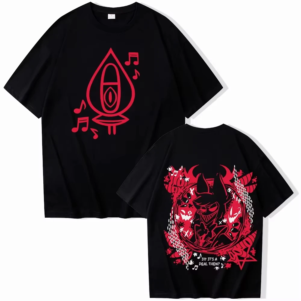 2026 Anime Hazbin Hotel Alastor Angel T-Shirt Harajuku Short Sleeve O-Neck Casual Cotton Graphic Printed Oversized Streetwear
