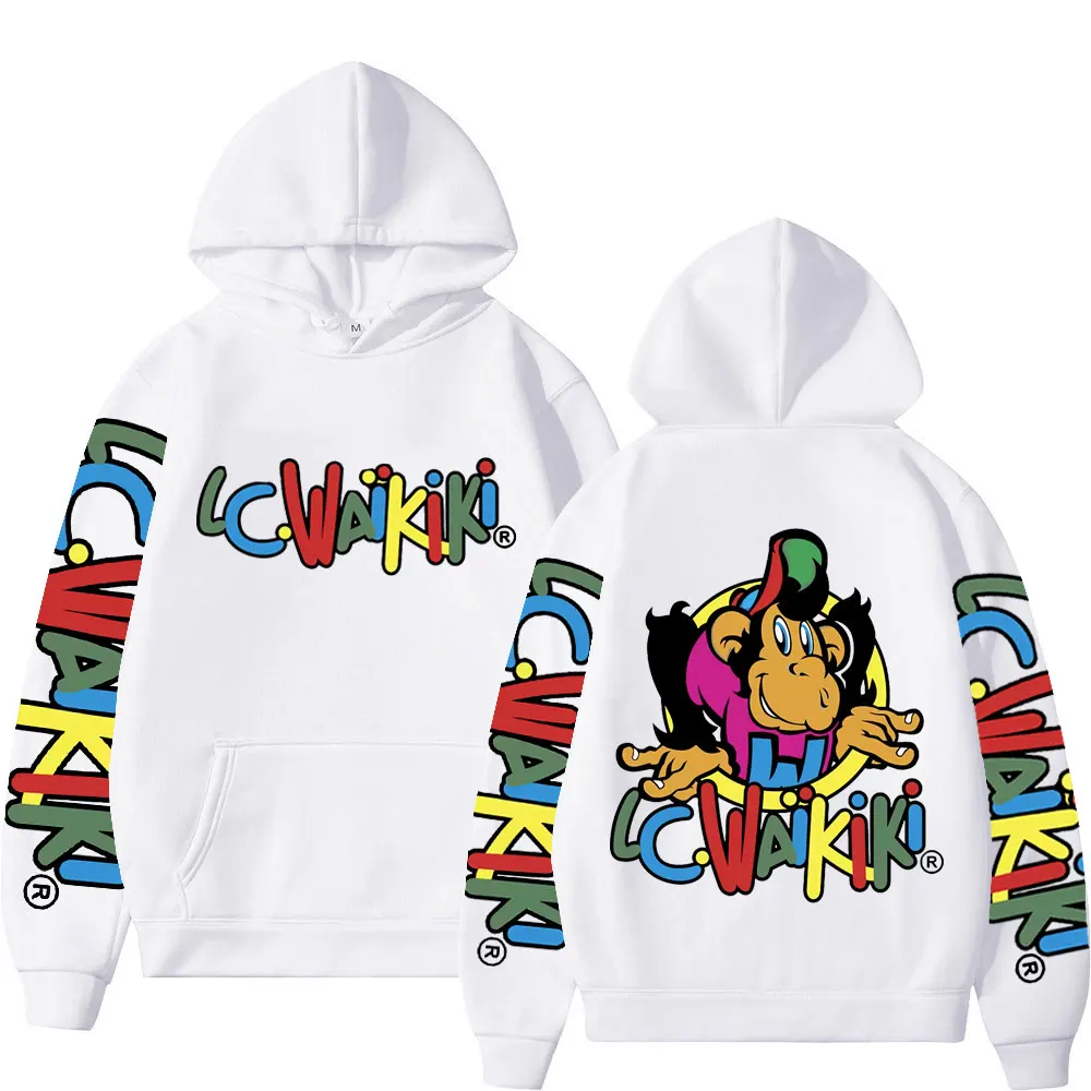 Funny Lc Waikiki Monkey Print Hoodie Men Women High Street Fashion Hooded Sweatshirts Winter Y2k Aesthetics Oversized Pullovers