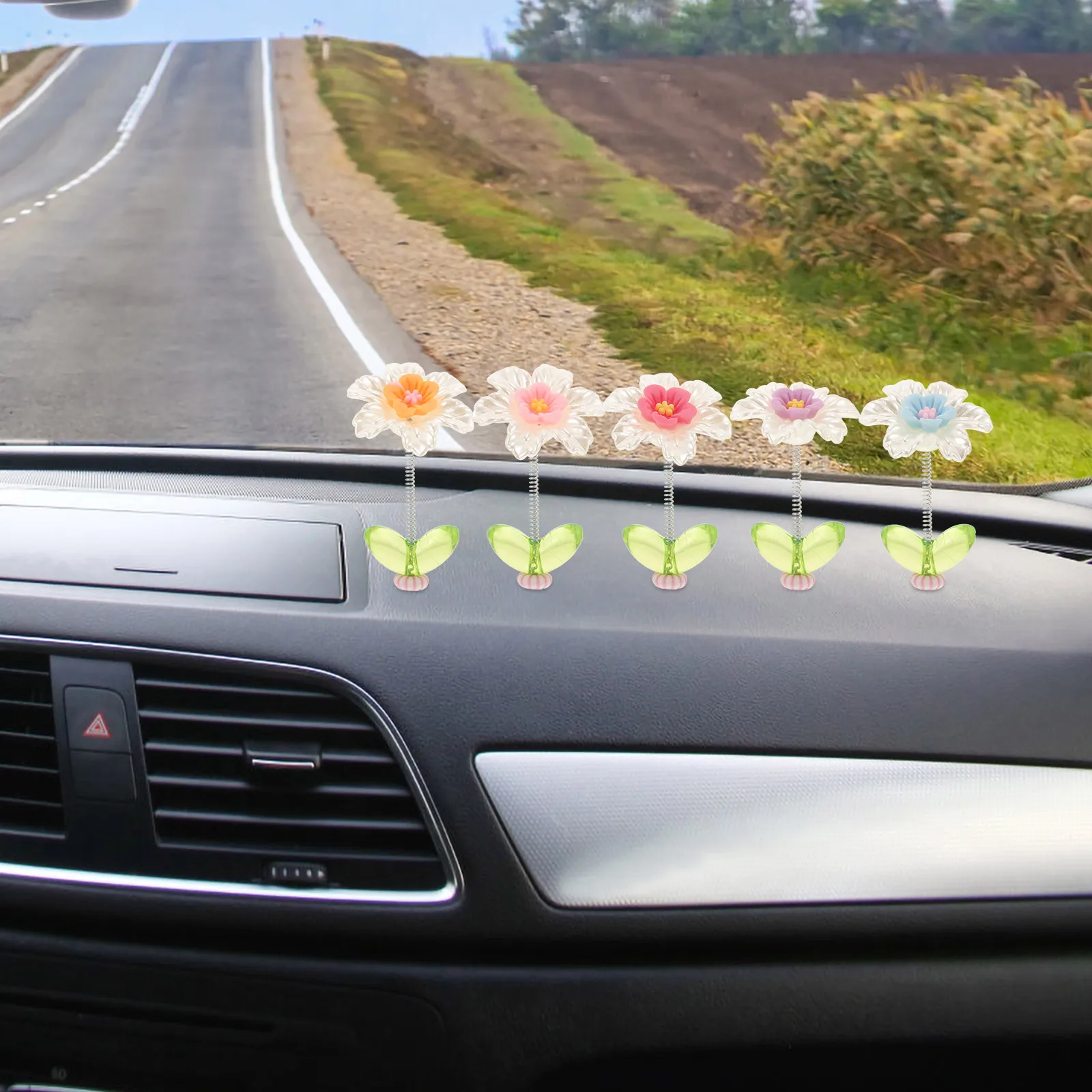 

5 Pcs Car Decorations Resin Flower Crystal Leaf Dashboard Accessories Car Interior Ornament Suitable Most Models
