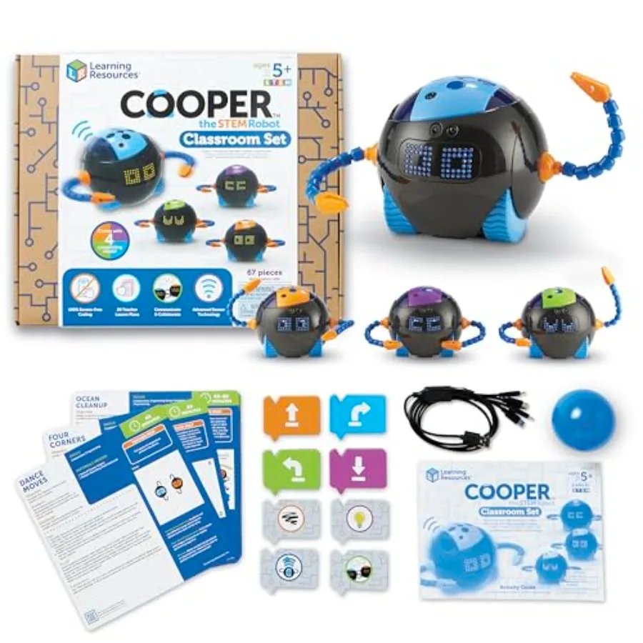 STEM Robot Pack Rechargeable Educational Coding Robot Toy for Elementary School, Plastic, Blue, Easy-to-Use Drag-and-Drop Codin