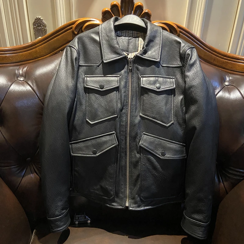 

2022 New Arrival Free Shipping Genuine Leather Jacket Sheepskin Soft Leather Men Motorcycle Jacket Moto Biker Clothing