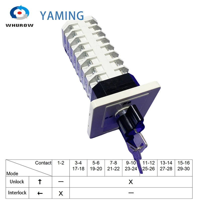 Sblocco-Interblocco Interruttore a camma rotante di potenza di controllo 8 poli Contatto argento Selettore 16A YM-LW12-16-XJDZ9.03-8B4S-005