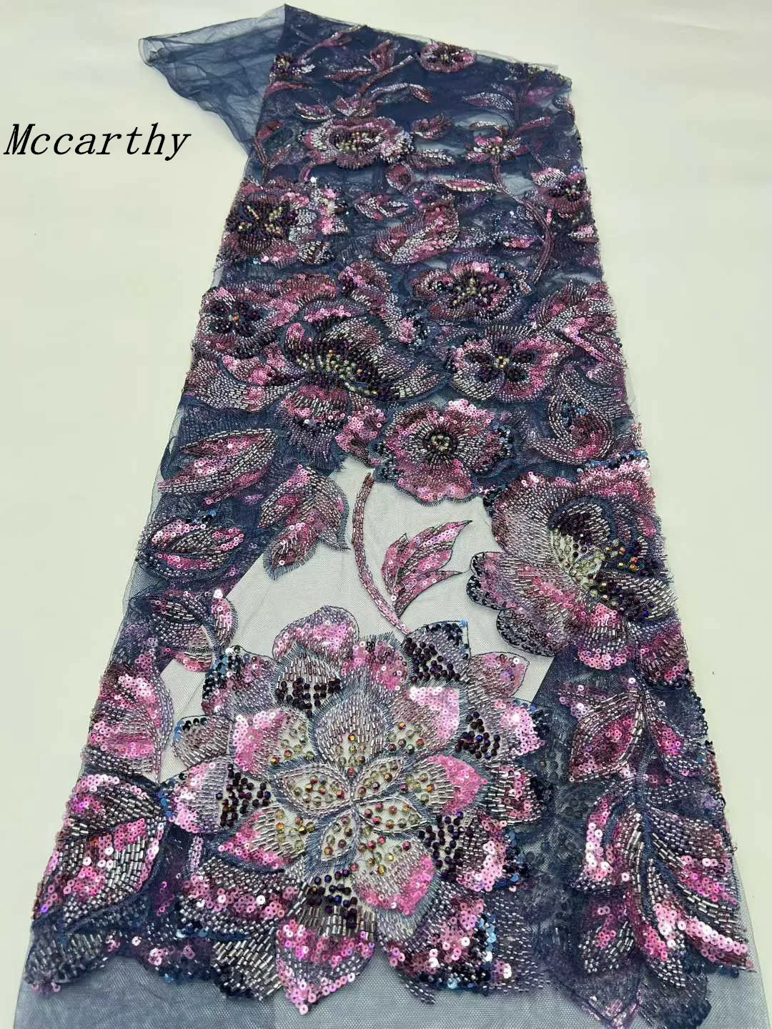 

Luxury 2026 African Stones Lace Fabric 5 Yards High Quality Wedding Dress Luxury Sequins Embroidery Nigerian Beaded Lace Fabric