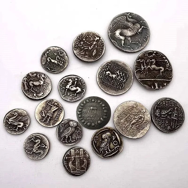 16Pcs Ancient  Greek Alien Relief Horse Antique Copper Coin Old Silver Medal Commemorative Coin Copy Coins Collectible Gift