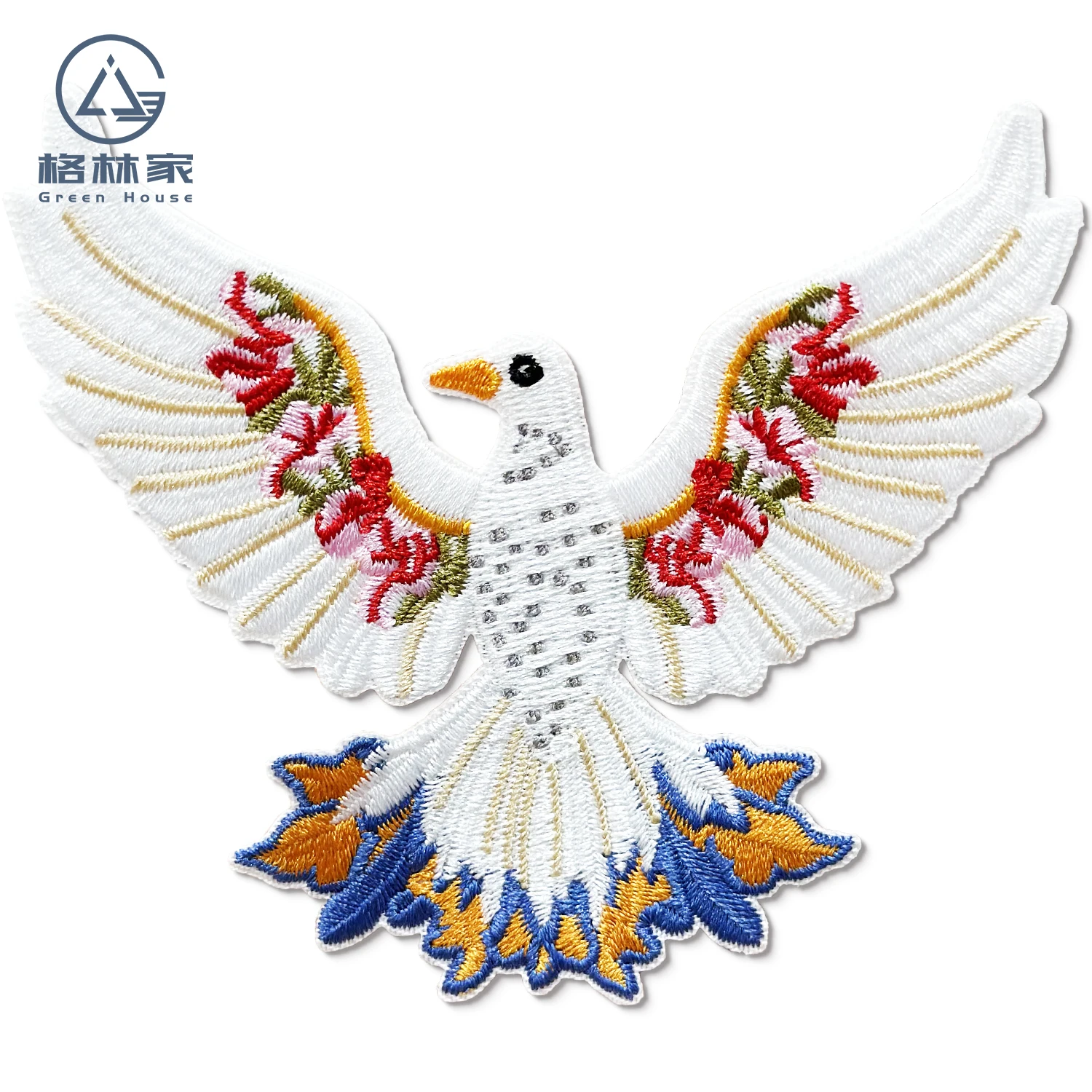 White Peace Dove Embroidery Patches for Clothing Animal Pure Bird with Flowers Iron on Jackets Sewing Embroidered Appliques DIY