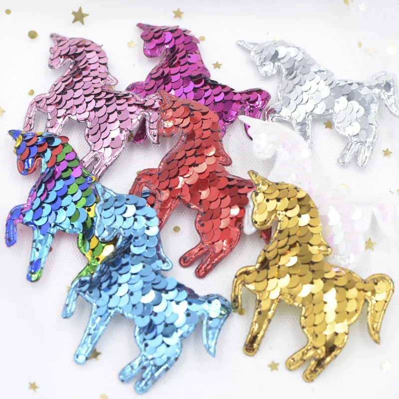 16Pcs Glitter Colorful Unicorn Appliques with Sequins Embroider Padded Patches for Clothes Sewing Supplies Hair Hat Ornament F45