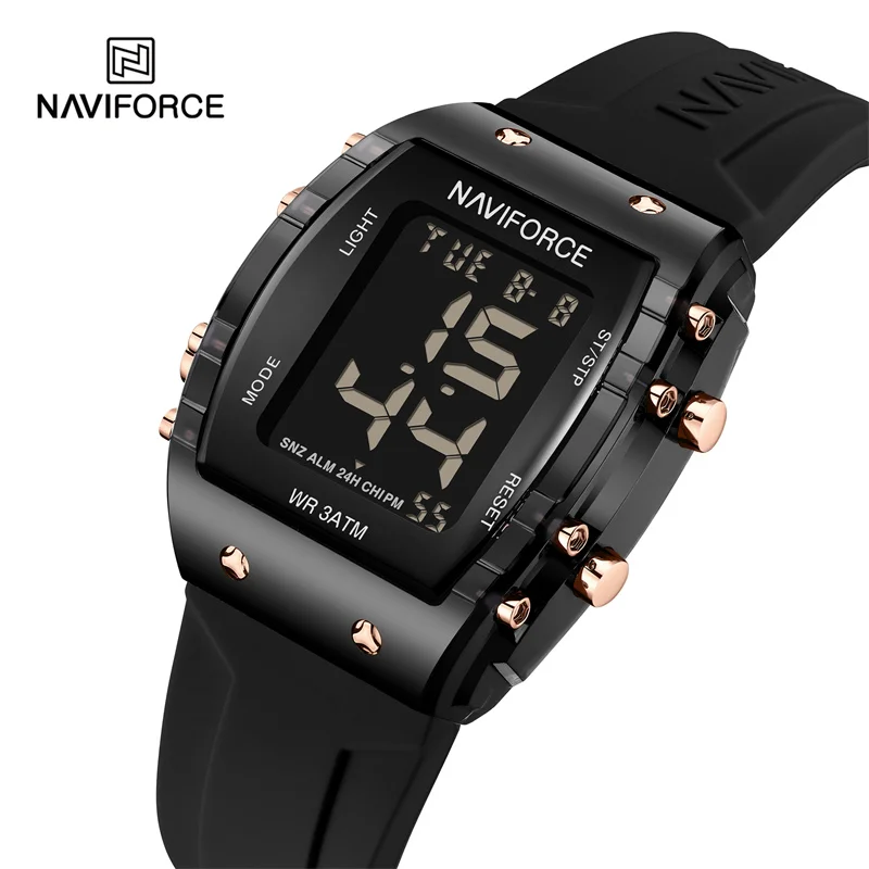 NAVIFORCE-Reloj de pulsera de silicona para mujer, cronógrafo electrónico luminoso, deportivo, resistente al agua, de alta calidad, a la moda