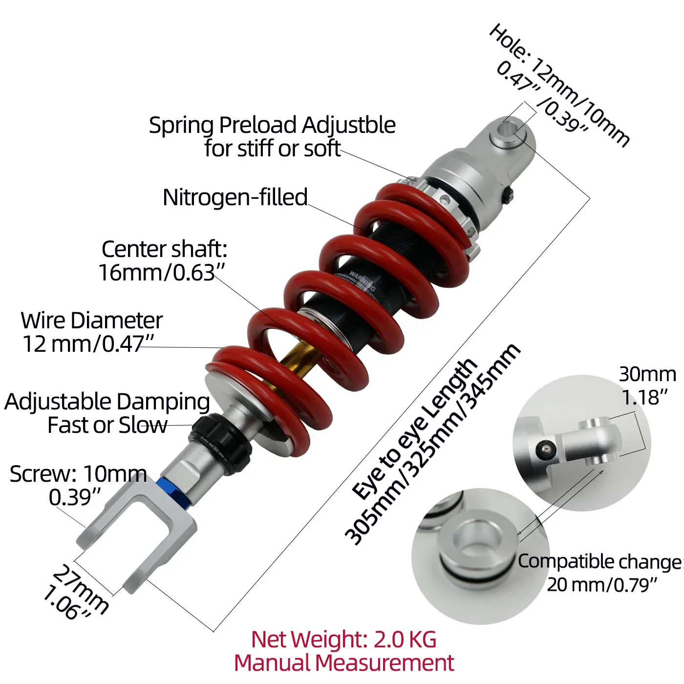 320/300/340mm Universal Rear shock 27mm Fork Modification Parts mid-mount for YamahaMt-07/09Tracer 7 XSR700 sport Cafe Race