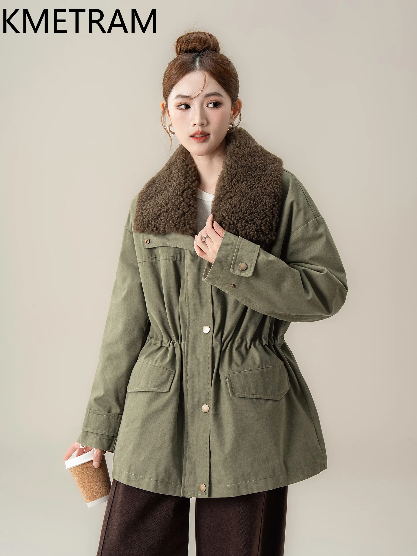 KMETRAM Cappotto in pelliccia con colletto in cotone + lana 100%: un abbigliamento caldo e resistente al freddo per la stagione autunno-inverno del 2025 nouveautés manteaux