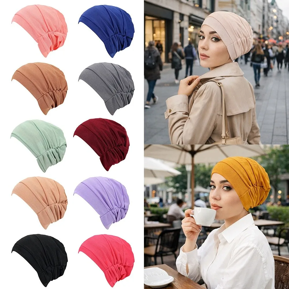 Comfortable Vintage Hijab Caps Elastic Soft Polyester Islamic Headband Breathable Wrap Style Twist Knot Turban Hat Hair Loss