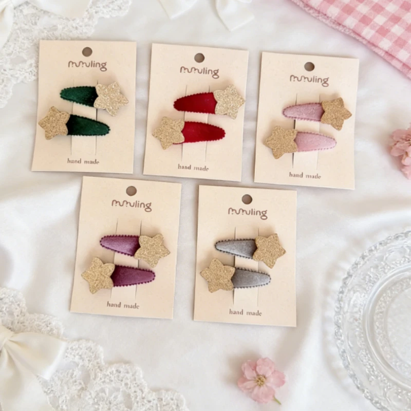 

Velvet Star Hair Clips Pair for Girls Korean Baby Hair Accessories Elegant Side Clips Hypoallergenic First Birthday