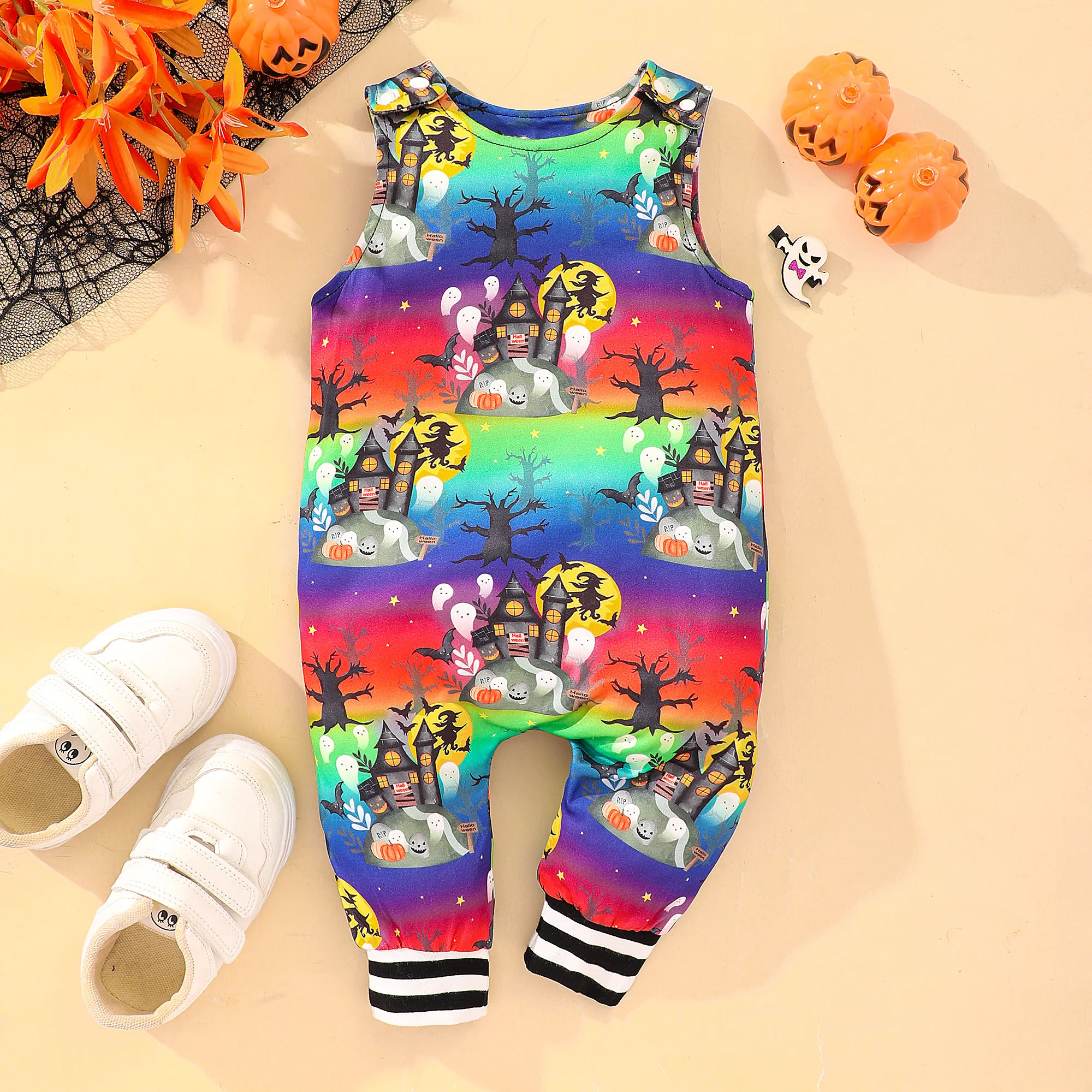 New Halloween Baby Clothes Newborn Romper Horror Theme Pumpkin Bat Ghost Summer Autumn Infant Set Baby Boy and Girl Outfit 3-18M