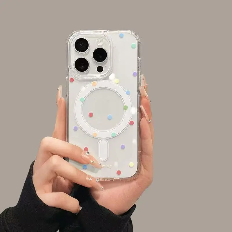 الملونة البولكا نقطة المغناطيسي شفط بسيط شفاف جراب هاتف آيفون 17 الهواء 16 15 14 13 12 11 برو ماكس XR 78Plus غطاء