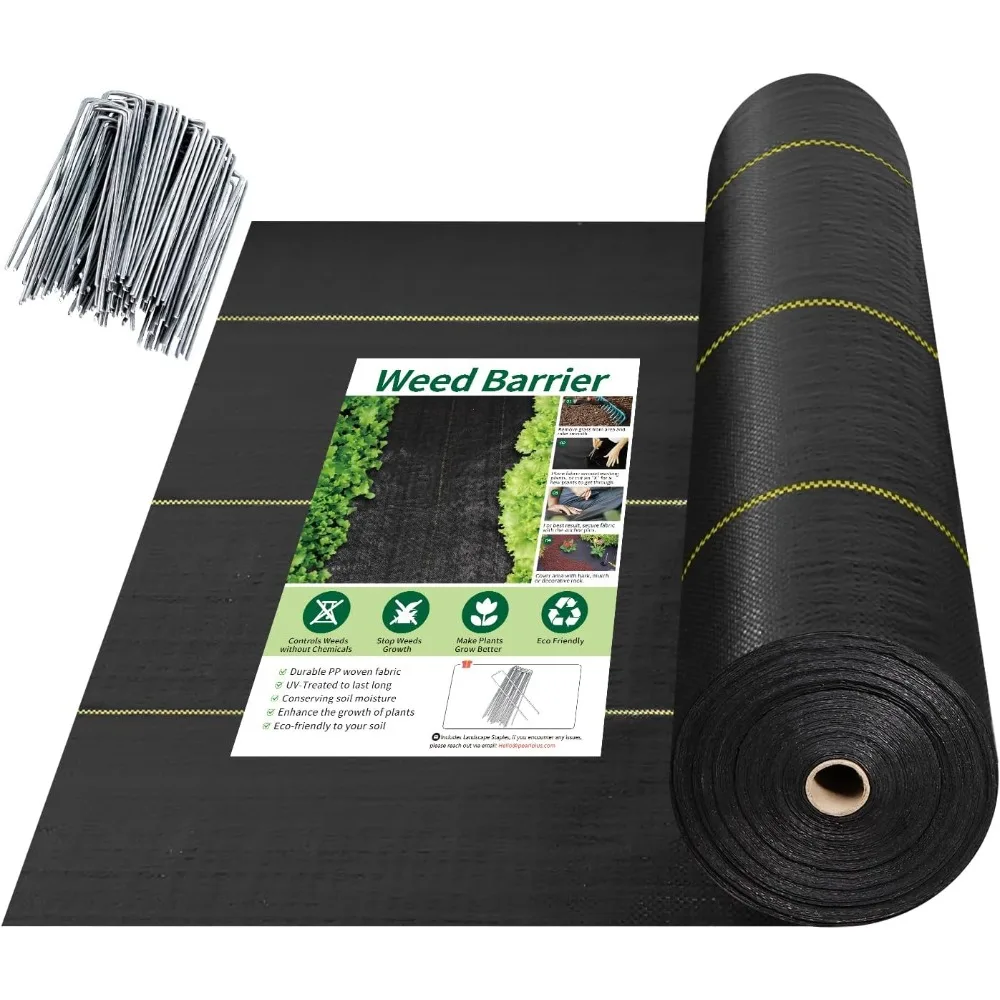 頑丈な8フィート x 300フィートの雑草防止シート、庭用3.5オンスの透水性雑草抑制材
