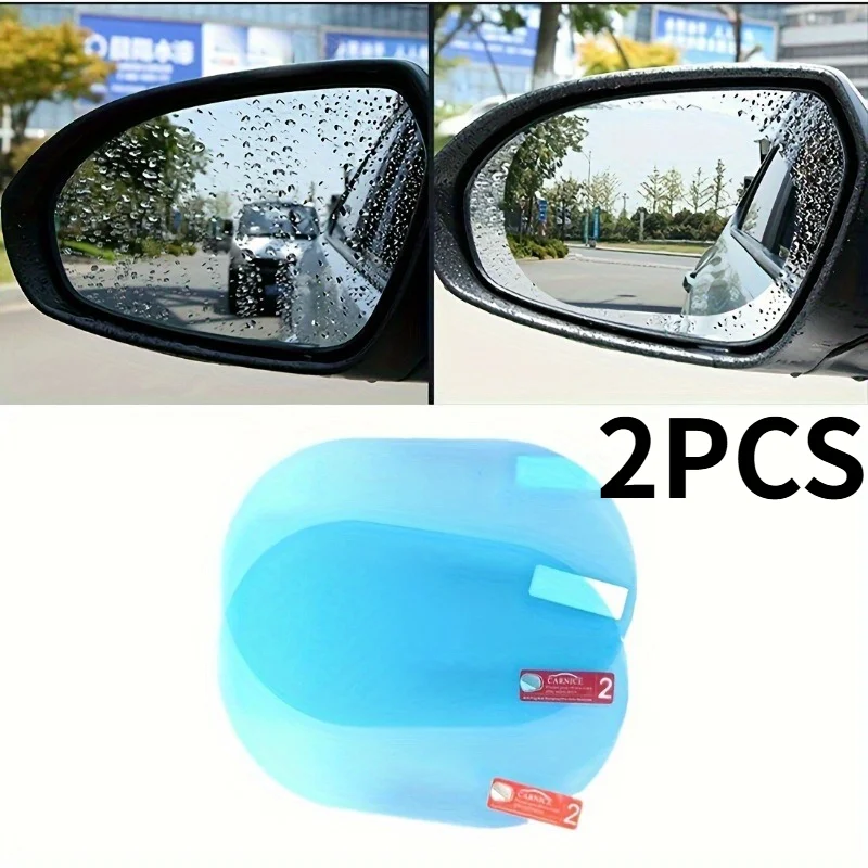 2pcs Car Rearview Mirror Rainproof Film,Full Screen Anti Fog,Waterproof Membrane,for Smooth Driving In Rainy And Foggy Weather