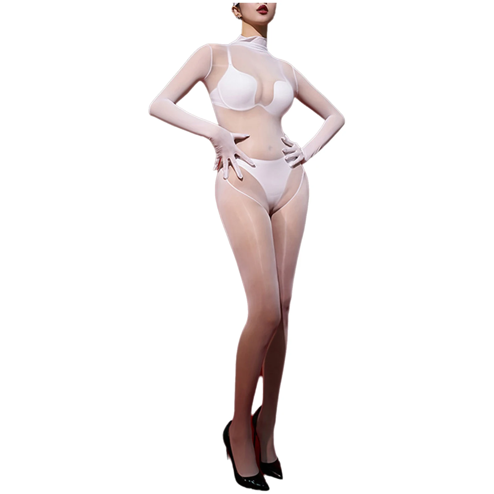 Womens Exotic Teddies Sexy See Through Bodystockings Jumpsuit Full Finger Gloves Full-body Bodysuit Leotard Unitard Nightwear