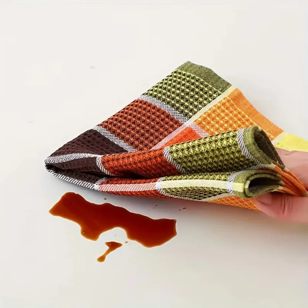 

4 Pieces Practical Cotton Yarn Waffle Cleaning Clothes Soft Absorbent Dishcloth Rectangular Kitchen Grid Dish Towel Cup