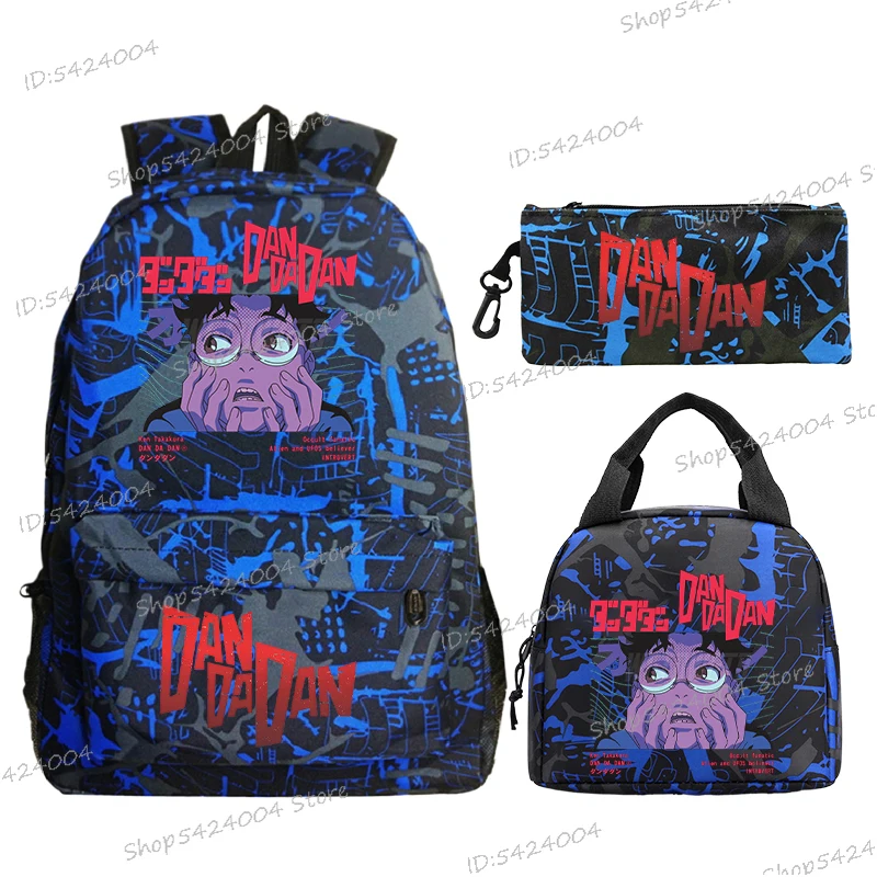 Funny Dandadan 3Pcs/set Backpacks with Pencil Case Lunch Bags Harajuku Anime School Bag Teenager Boys Girls Laptop Rucksack