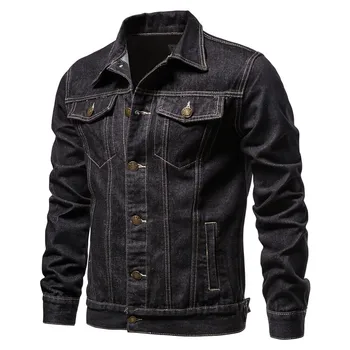 2025 Autumn Men Solid Denim Jackets Fashion Motorcycle Vintage Jeans Jackets Hommes Slim Fit Cotton Casual Black Blue Coats 6