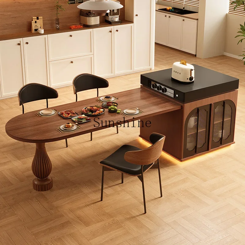 Slate telescopic medieval semi-circular island dining table premium western kitchen storage multi-function  FT
