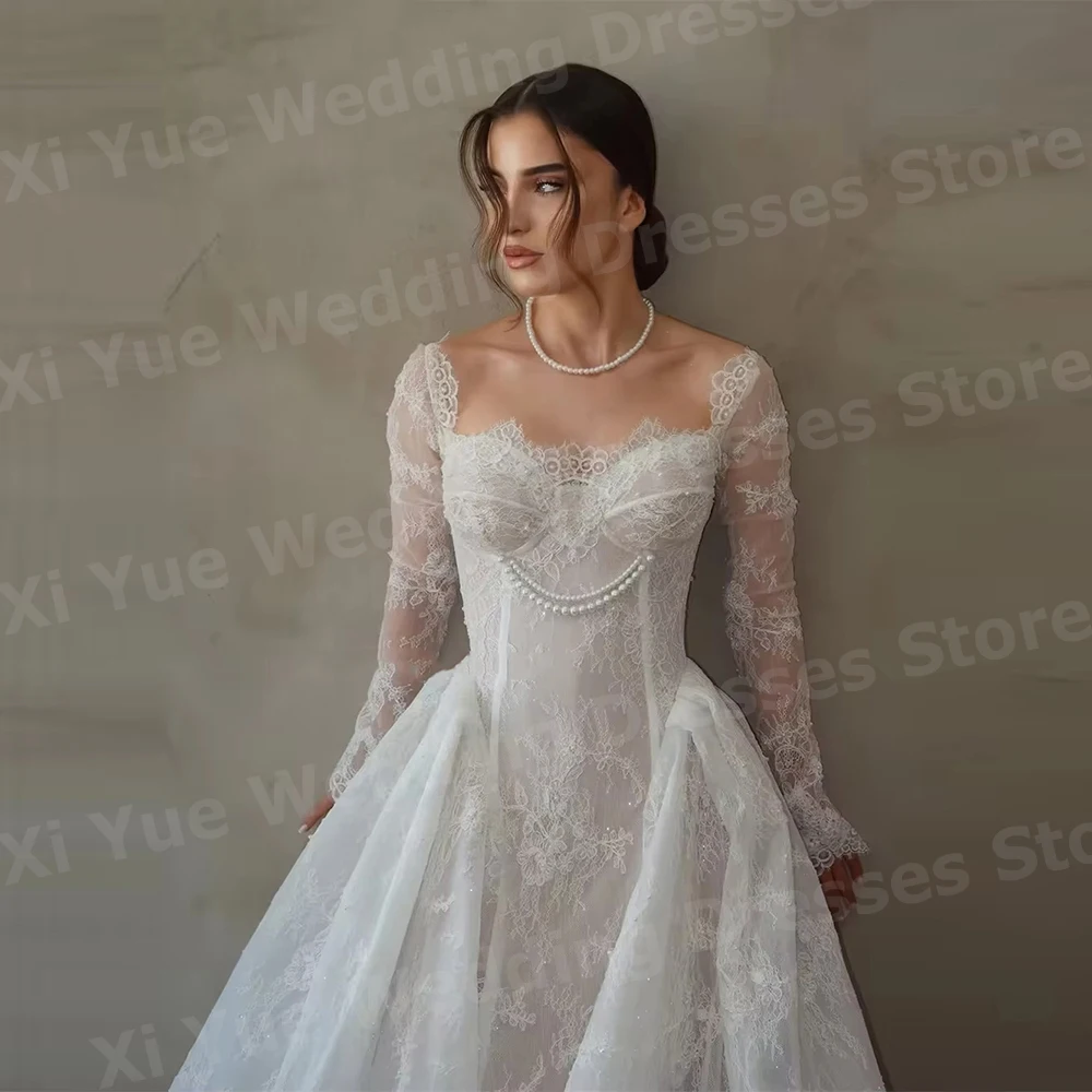 2026 Gorgeous A Line Women's Sweetheart Lace Long Sleeve Wedding Dresses Vestido De Novia Bride Gowns Customized Robe De Mariée