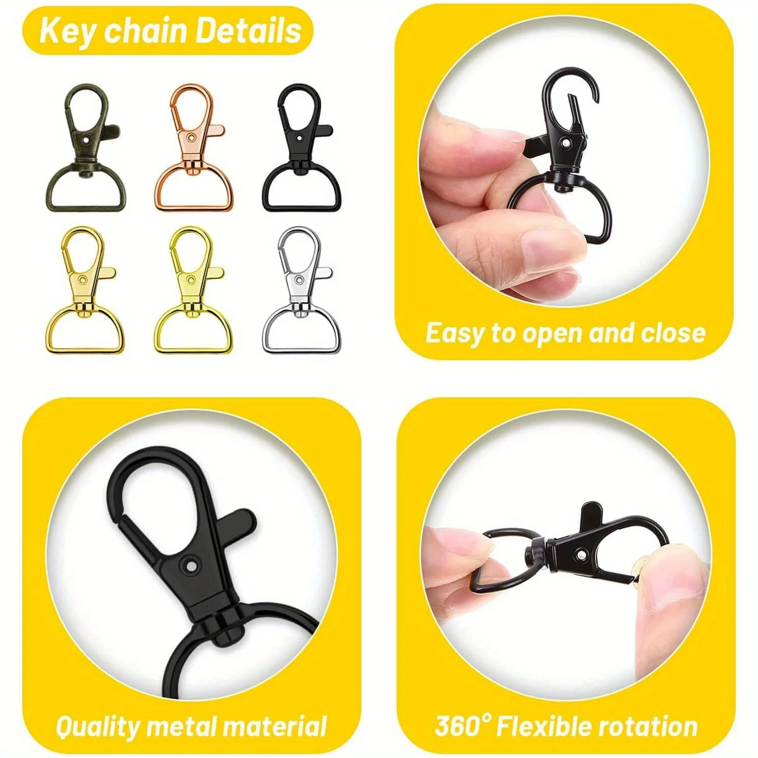 10pcs Swivel Clasp Lanyard Snap Hooks Keychain Clip Hook Metal Lobster Claw Clasps for Lanyard Key Rings Crafting Purse