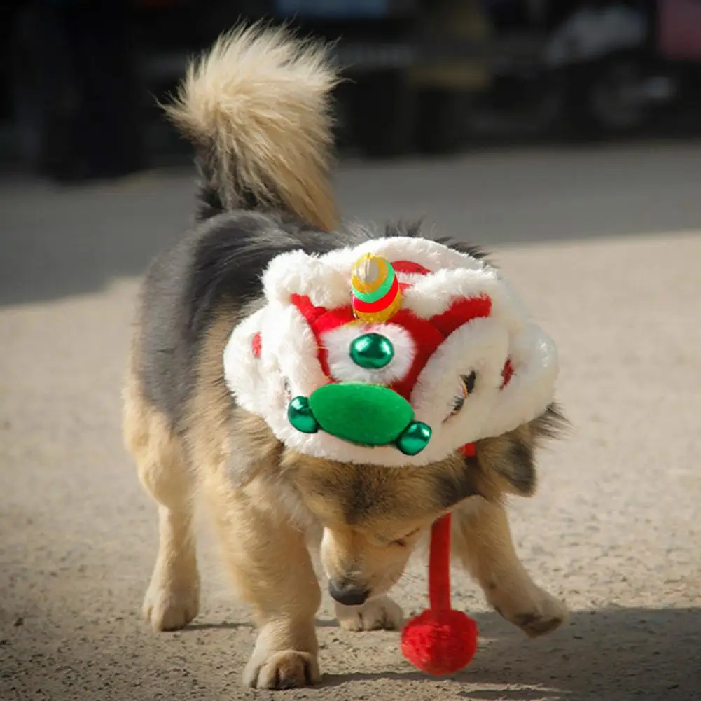 Lovely Pet Headwear Lightweight Pet Hat Eye-catching Cute New Year Pet Cats Dogs Lion-dance Hat  Create The Atmosphere