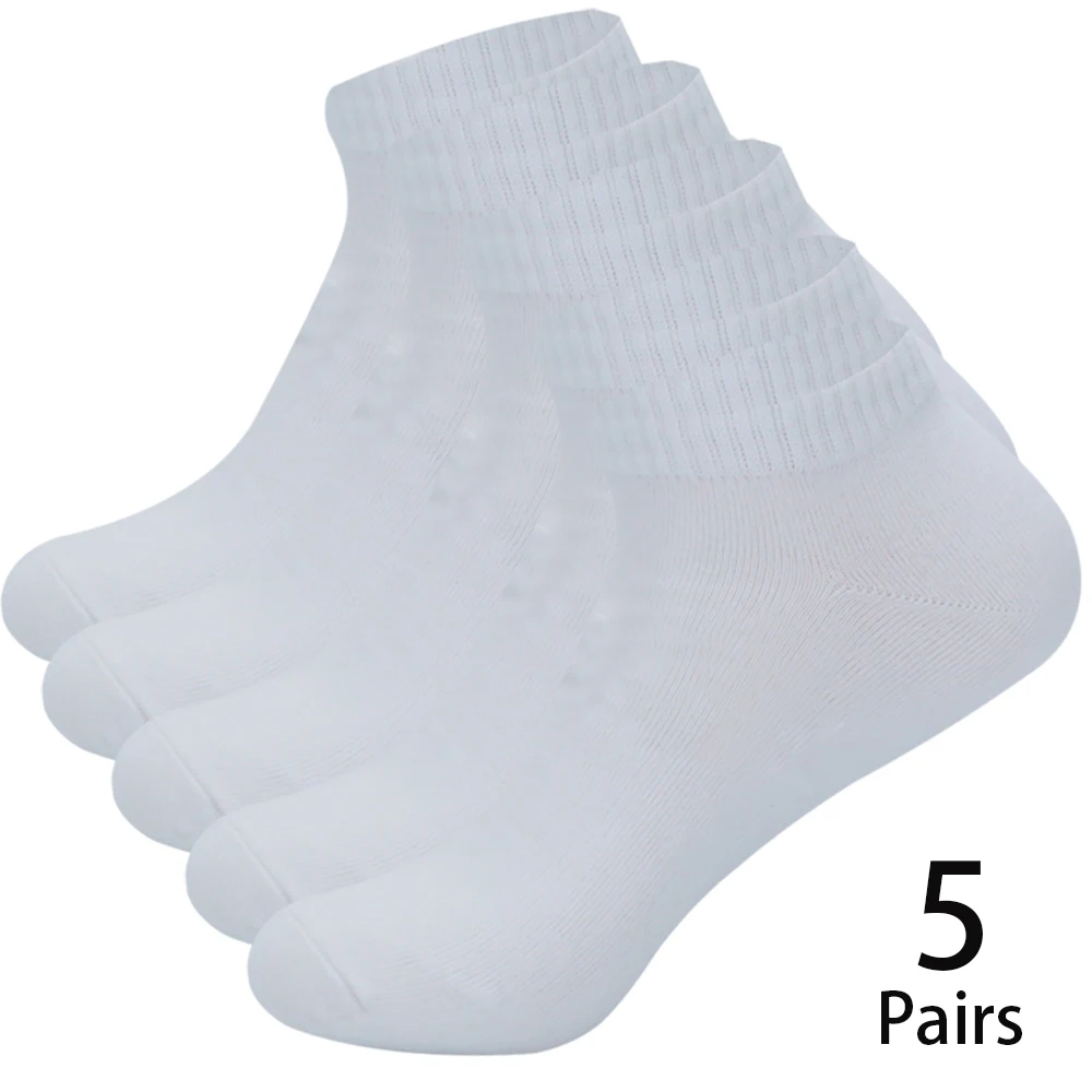 5 Paar Herren-Knöchelsocken aus Baumwolle, Schwarz, Einfarbig, Dünn, Atmungsaktiv, Komfortabel, Hochwertig, Schwarz-Weiß, Niedrig Geschnittene Kurzsocken