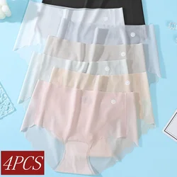 4Pcs/Set Women Ice Silk Sheer Seamless Panties Sexy Lingerie Quick Drying No-show Briefs Low Rise Summer Wear Underwear M-XL