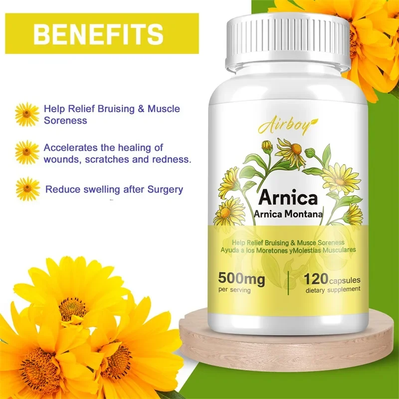 

Капсулы Arnica — помогает облегчить боль в мышцах, болезненность суставов, отеки от травм или синяков и улучшает мобильность