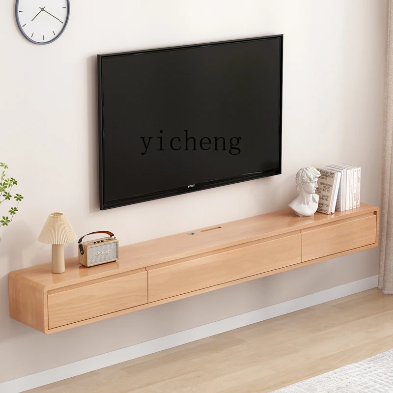 Zk Solid Wood Hanging Wall-Mounted TV Cabinet Hanging Living Room Hanging Wall Small Apartment Log Style