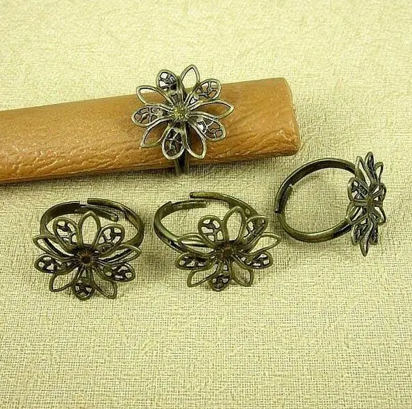 

10pcs antiqued bronze flower finger ring design base DIY making G2015