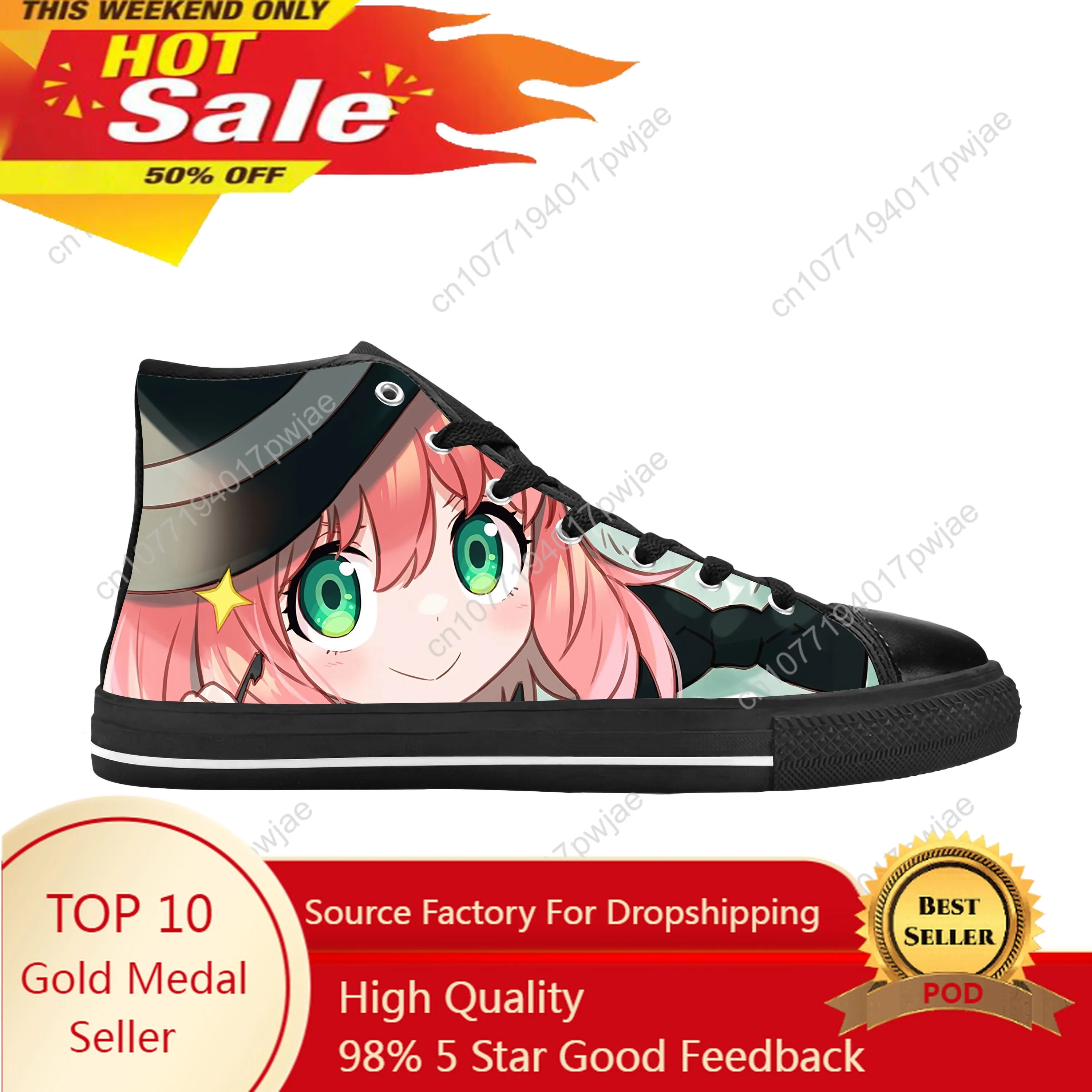 Hot Japanese Anime Manga Spy X Family Anya Forger Casual Cloth Shoes High Top Comfortable Breathable 3D Print Men Women Sneakers